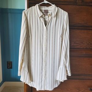 Chico's Extra Long Striped Button Down Top